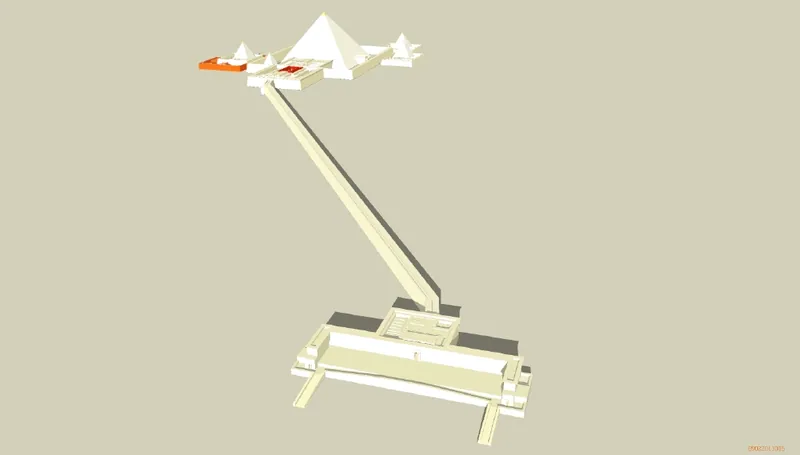 Rekonstruktionsteckning av Pepi II:s pyramidkomplex och drottningpyramiderna i södra Saqqara.